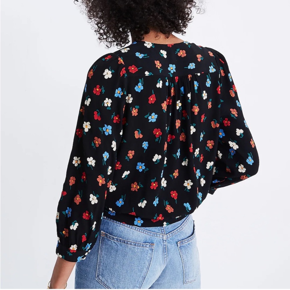 Madewell Floral Surplice Wrap Tie Blouse Top - Picture 4 of 14